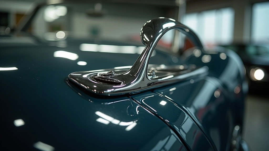 Dešimtojo dešimtmečio automobilių detalė, chrominės detalės, šviestas saulės šviesa, detalizuotas vaizdas