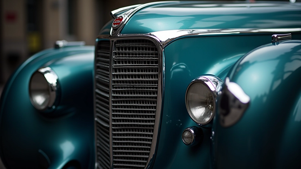 Detali automobilio priekinė grilis su chrominėmis detalėmis, šviesos refleksija, studijinis nuotrauka