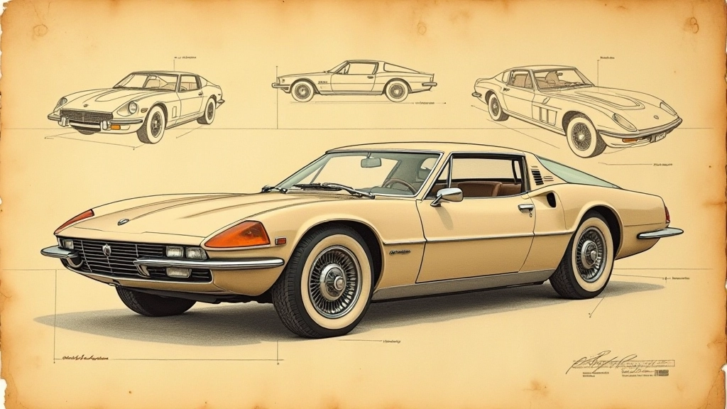 Retro dizaino eskizai iš šeštojo dešimtmečio, rankų piešti automobilių kontūrai, archyvinis dokumentas